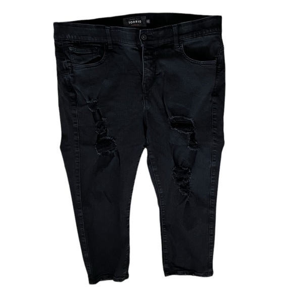 TORRID BOMBSHELL‎ SKINNY PREMIUM STRETCH HIGH-RISE DESTRUCTED JEAN BLACK SZ 20 - Picture 3 of 9